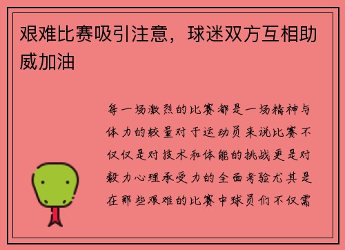 艰难比赛吸引注意，球迷双方互相助威加油