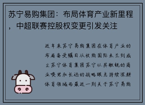 苏宁易购集团：布局体育产业新里程，中超联赛控股权变更引发关注